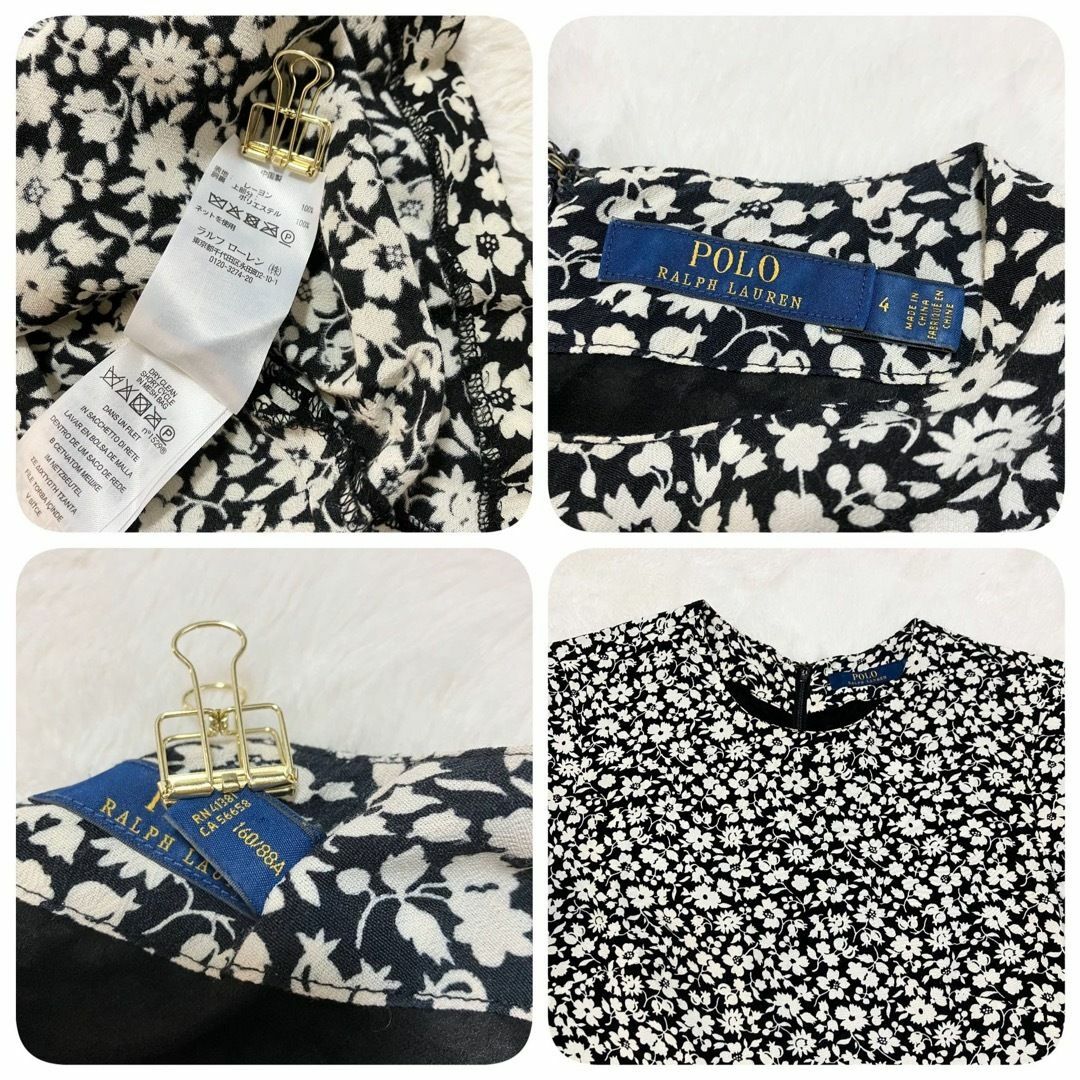 POLO RALPH LAUREN(ポロラルフローレン)のPOLO Ralph Lauren 花柄 半袖 ワンピース 黒 白 4 ポロ レディースのワンピース(ひざ丈ワンピース)の商品写真