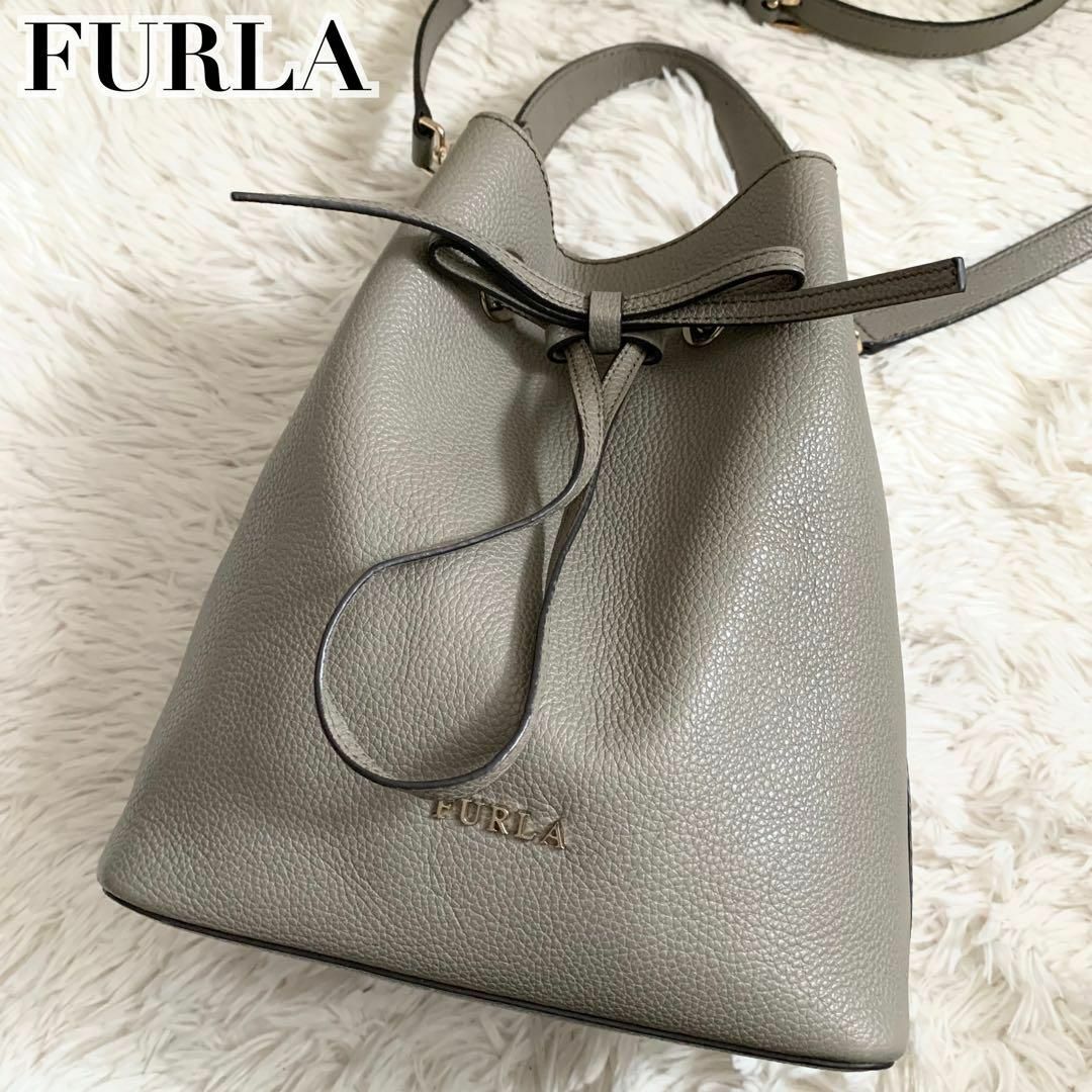 Furla(フルラ)の美品✨フルラ コスタンザ 2way バケット バッグ グレー レザー リボン レディースのバッグ(ショルダーバッグ)の商品写真