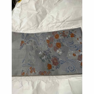 汕頭刺繍帯 紬帯 ブルーグレー(帯)