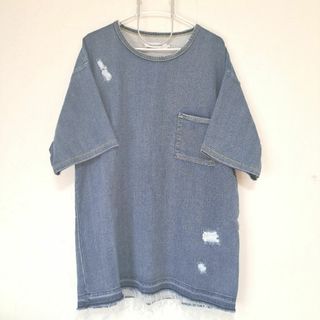 アズールバイマウジー(AZUL by moussy)のAZUL by moussy ソフトデニム地 ダメージ加工Tシャツ(Tシャツ/カットソー(半袖/袖なし))