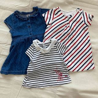 プチバトー(PETIT BATEAU)のプチバトー ワンピース2枚 Tシャツ　まとめ売り　12m 74cm(ワンピース)