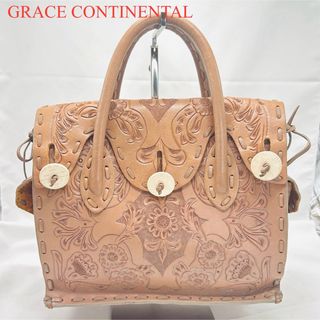 GRACE CONTINENTAL - グレースコンチネンタル カービング　ハンドバッグ　レザー　ブラウン　トートバッグ