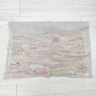 Sophie DIGARD LOVE LINEN EMBROIDED SCARF 刺繍 リネン マフラー ストール ライトグレー レディース ソフィーディガール【中古】4-0408M◎