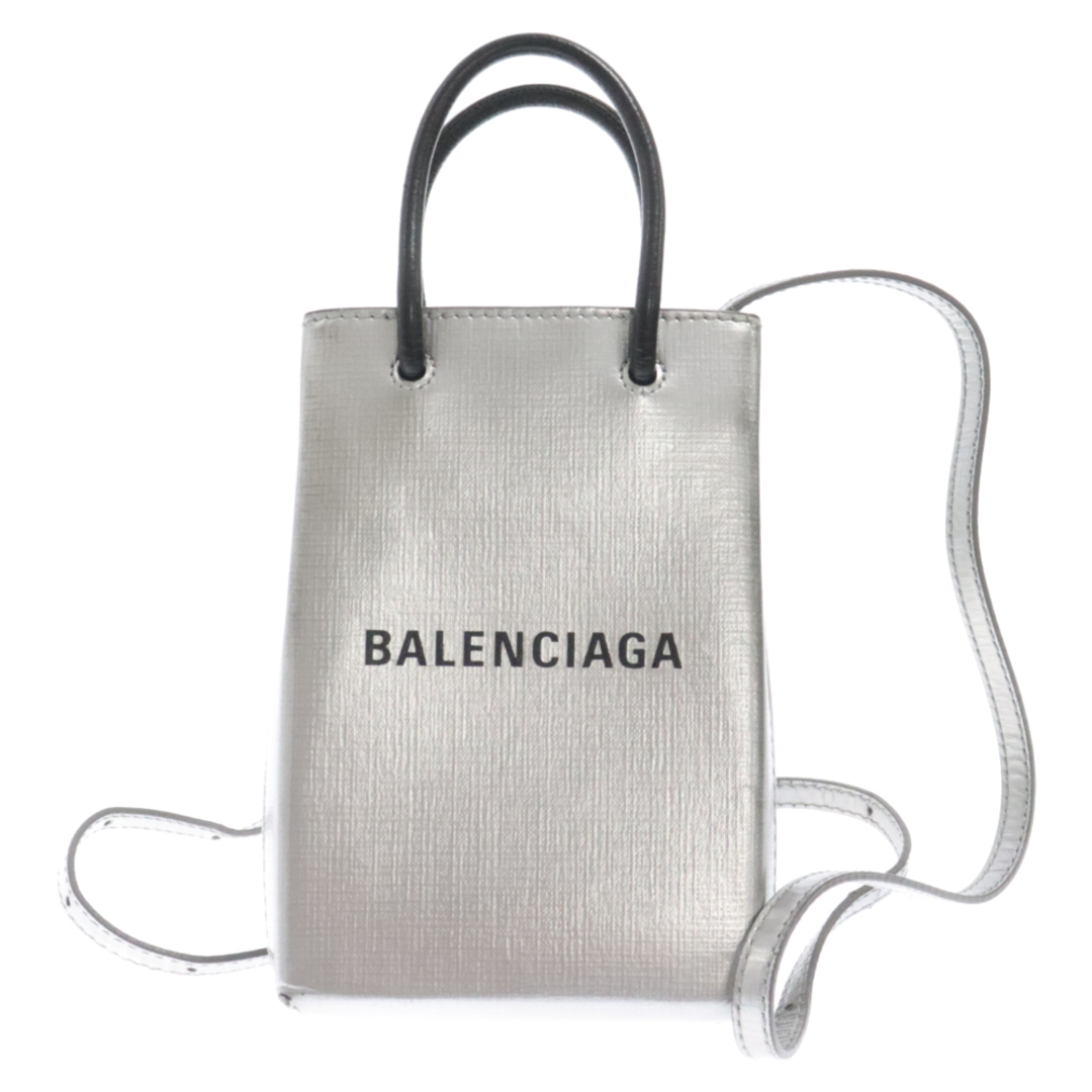 Balenciaga(バレンシアガ)のBALENCIAGA バレンシアガ SHOPPING PHONE HOLDER ショッピングバッグ フォンホルダー スクエアカーフ ショルダーバッグ シルバー 593826 メンズのバッグ(ショルダーバッグ)の商品写真