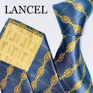 ランセル(LANCEL)のLANCEL シルクネクタイ　高級　チェック柄　総柄　絹100% 日本製　紺色(ネクタイ)