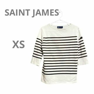 セントジェームス(SAINT JAMES)の【セントジェームス】七分丈ボーダーカットソー コットン フランス製 白 茶色(カットソー(長袖/七分))