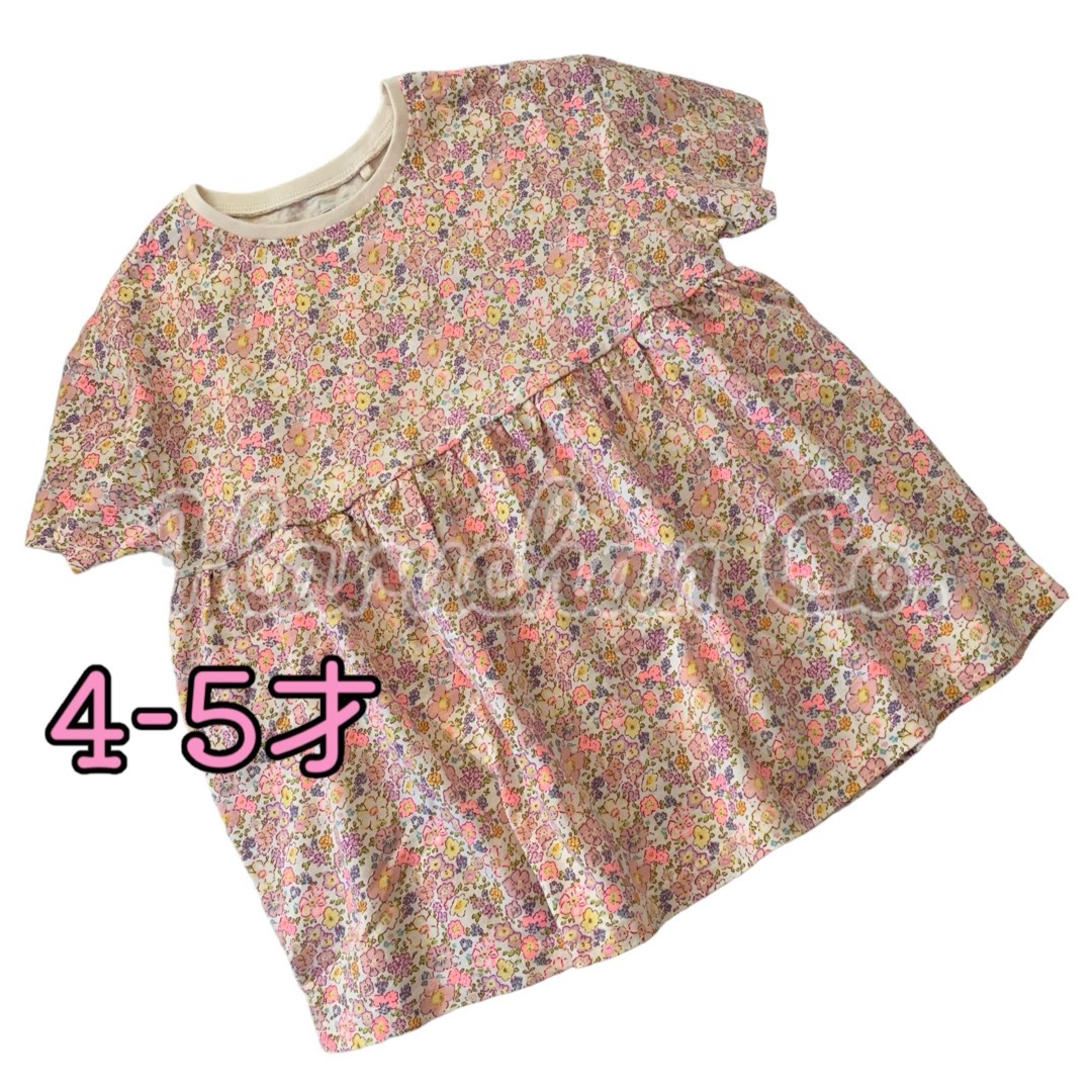 NEXT(ネクスト)の●未使用●4-5才　ピンク花柄　フレアトップス キッズ/ベビー/マタニティのキッズ服女の子用(90cm~)(Tシャツ/カットソー)の商品写真