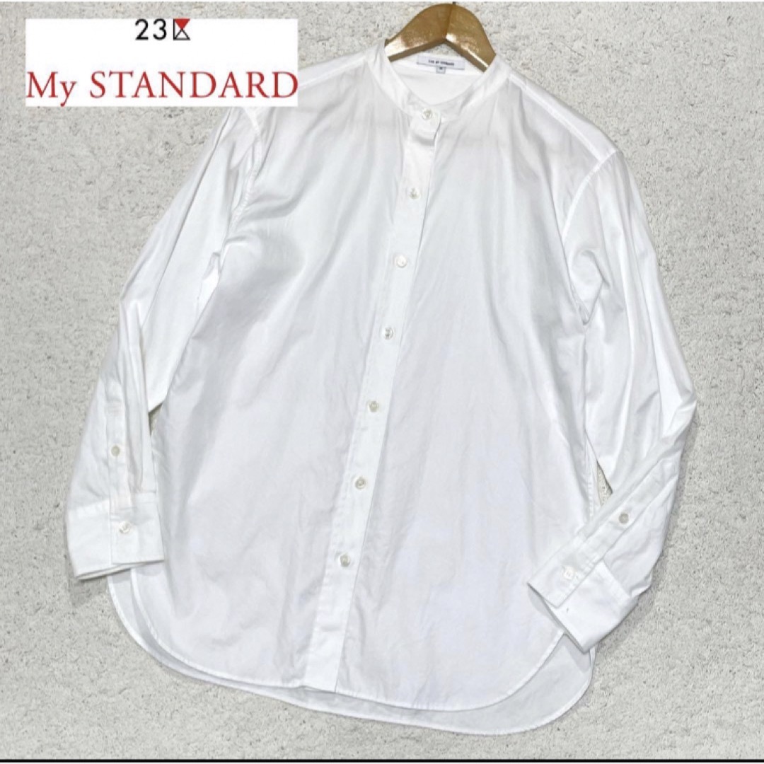 23区(ニジュウサンク)の美品 23区 MY STANDARD ノーカラー 長袖シャツ サイズ38 レディースのトップス(シャツ/ブラウス(長袖/七分))の商品写真