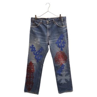 Chrome Hearts - CHROME HEARTS クロムハーツ ×LEVI'S STENCIL DENIM ステンシル ペイントデザインクロスパッチ付きデニムパンツ リーバイス インディゴ/ブルー/レッド