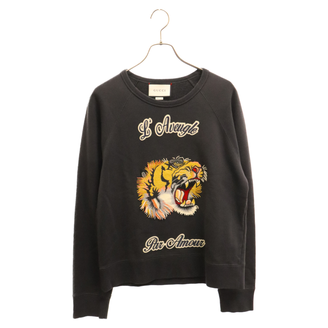 Gucci(グッチ)のGUCCI グッチ 17SS Tiger Head Embroidered Patch Pullover Sweatshirt 408242 X5E80 タイガーヘッド刺繍 クルーネックスウェットトレーナー ブラック メンズのトップス(スウェット)の商品写真