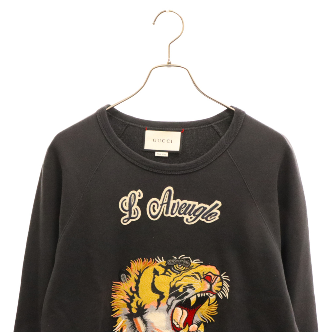 Gucci(グッチ)のGUCCI グッチ 17SS Tiger Head Embroidered Patch Pullover Sweatshirt 408242 X5E80 タイガーヘッド刺繍 クルーネックスウェットトレーナー ブラック メンズのトップス(スウェット)の商品写真