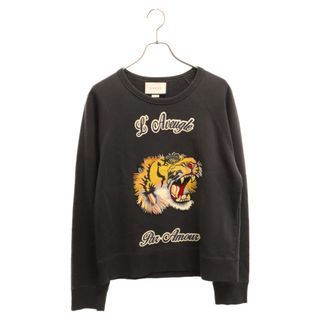 GUCCI グッチ 17SS Tiger Head Embroidered Patch Pullover Sweatshirt 408242 X5E80 タイガーヘッド刺繍 クルーネックスウェットトレーナー ブラック