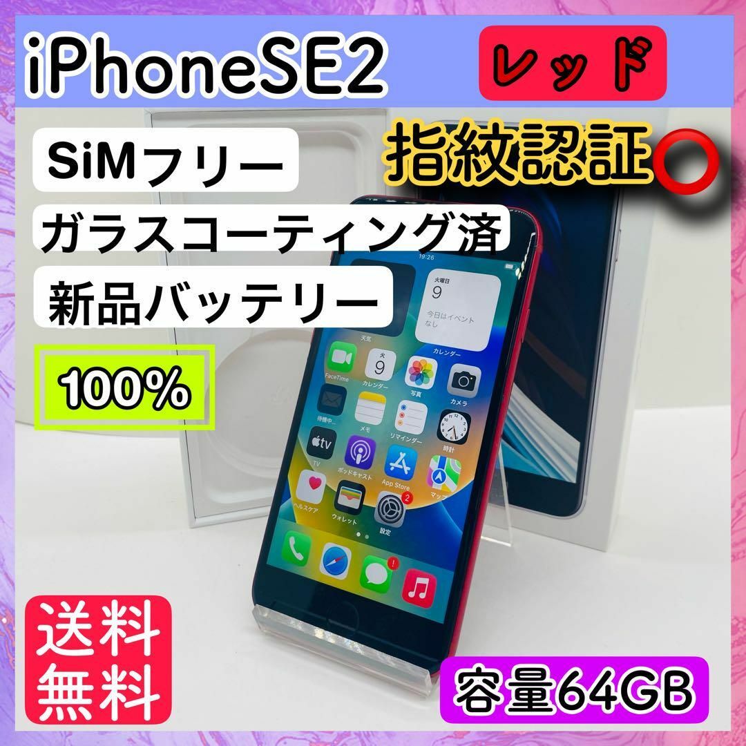 Apple(アップル)のiPhone SE 第2世代 (SE2) レッド 64 GB SIMフリー スマホ/家電/カメラのスマートフォン/携帯電話(スマートフォン本体)の商品写真