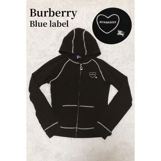 バーバリーブルーレーベル(BURBERRY BLUE LABEL)のバーバリーブルーレーべル　コットンパーカー　黒　刺繍ロゴ　Mサイズ　薄手(パーカー)