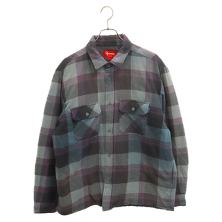 シュプリーム(Supreme)のSUPREME シュプリーム 20AW Quilted Flannel Shirt バックロゴ刺繍 キルテッド フランネルチェック 長袖シャツ ブルー(シャツ)