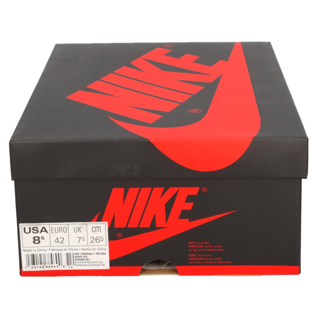 NIKE(ナイキ)のNIKE ナイキ AIR JORDAN 1 RETRO HIGH OG GYM RED 555088-061 エアジョーダン1 ジムレッド ハイカットスニーカー ブラック/レッド/ホワイト US8.5/26.5cm メンズの靴/シューズ(スニーカー)の商品写真