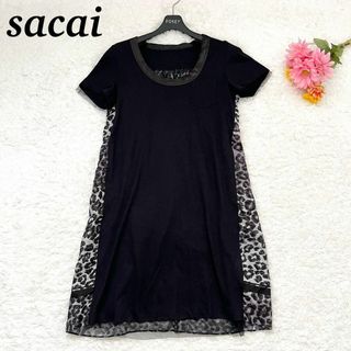 sacai - 【美品】sacai  リネン混　ワンピース　チュニック　ドッキング　レオパード