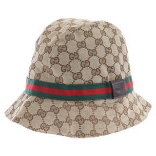 グッチ(Gucci)のGUCCI グッチ GG 総柄 キャンバス バケットハット シェリーライン 帽子 ブラウン(ハット)