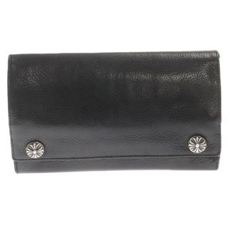 クロムハーツ(Chrome Hearts)のCHROME HEARTS クロムハーツ LONG WALLET グリーシー クロスボタンレザー ロングウォレット 長財布 ブラック(長財布)