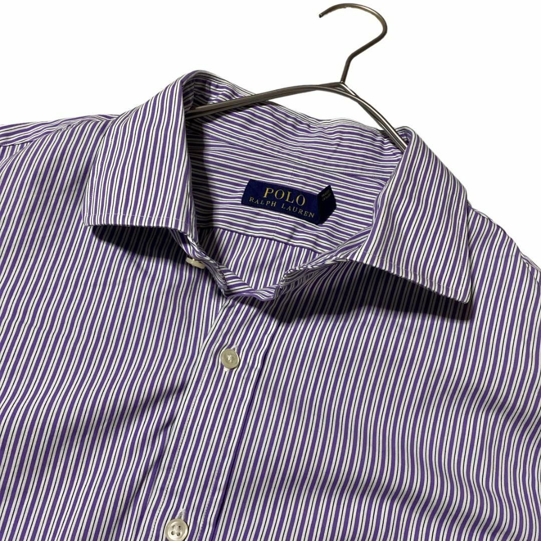 Ralph Lauren(ラルフローレン)の春秋 ポロラルフローレン 長袖シャツ 紫白ストライプ ポニー刺繍 b20 メンズのトップス(シャツ)の商品写真