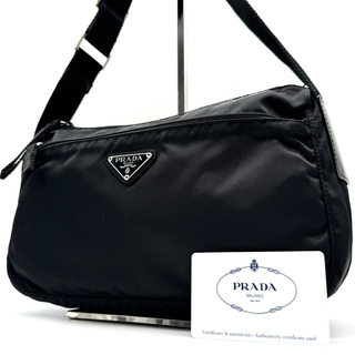 プラダ(PRADA)の✨美品✨プラダ ショルダーバッグ ポコノ 三角ロゴプレート ナイロン レザー 黒(ショルダーバッグ)