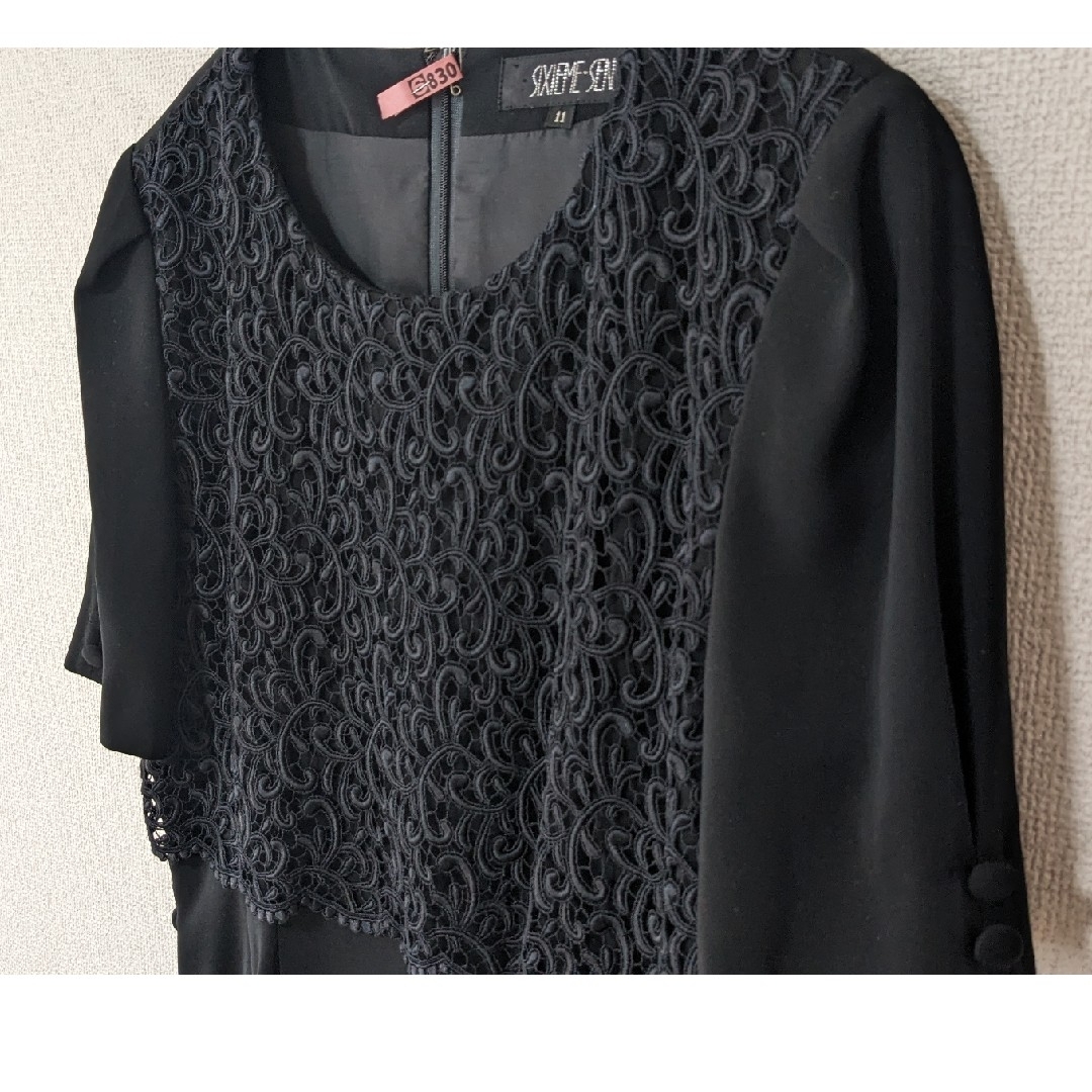 黒 フォーマル ワンピース 礼服 結婚式 11号 レディースのワンピース(ひざ丈ワンピース)の商品写真