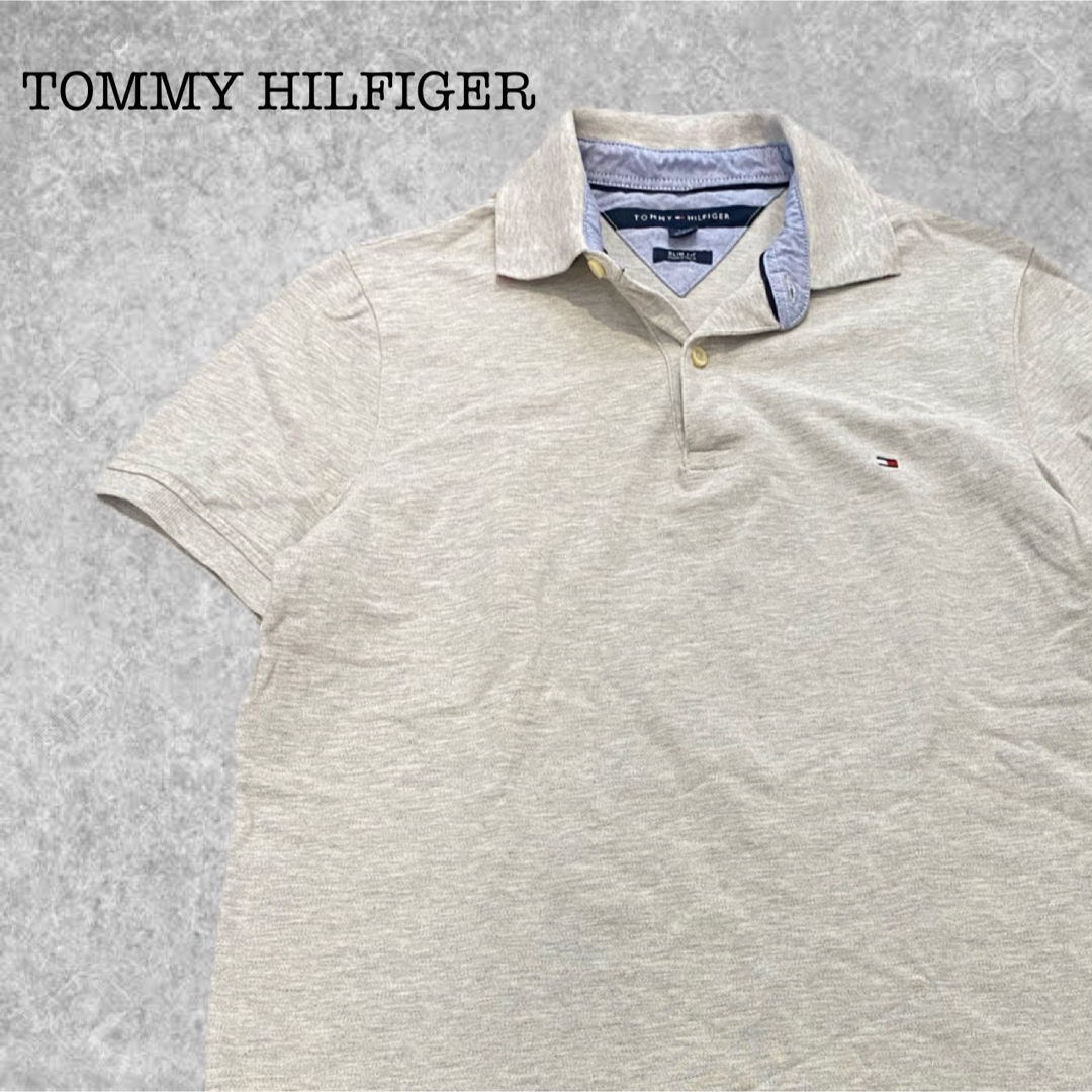 TOMMY HILFIGER(トミーヒルフィガー)のA254★トミーヒルフィガー SLIM FIT★グレー灰色 ロゴ刺繍 ポロシャツ メンズのトップス(ポロシャツ)の商品写真