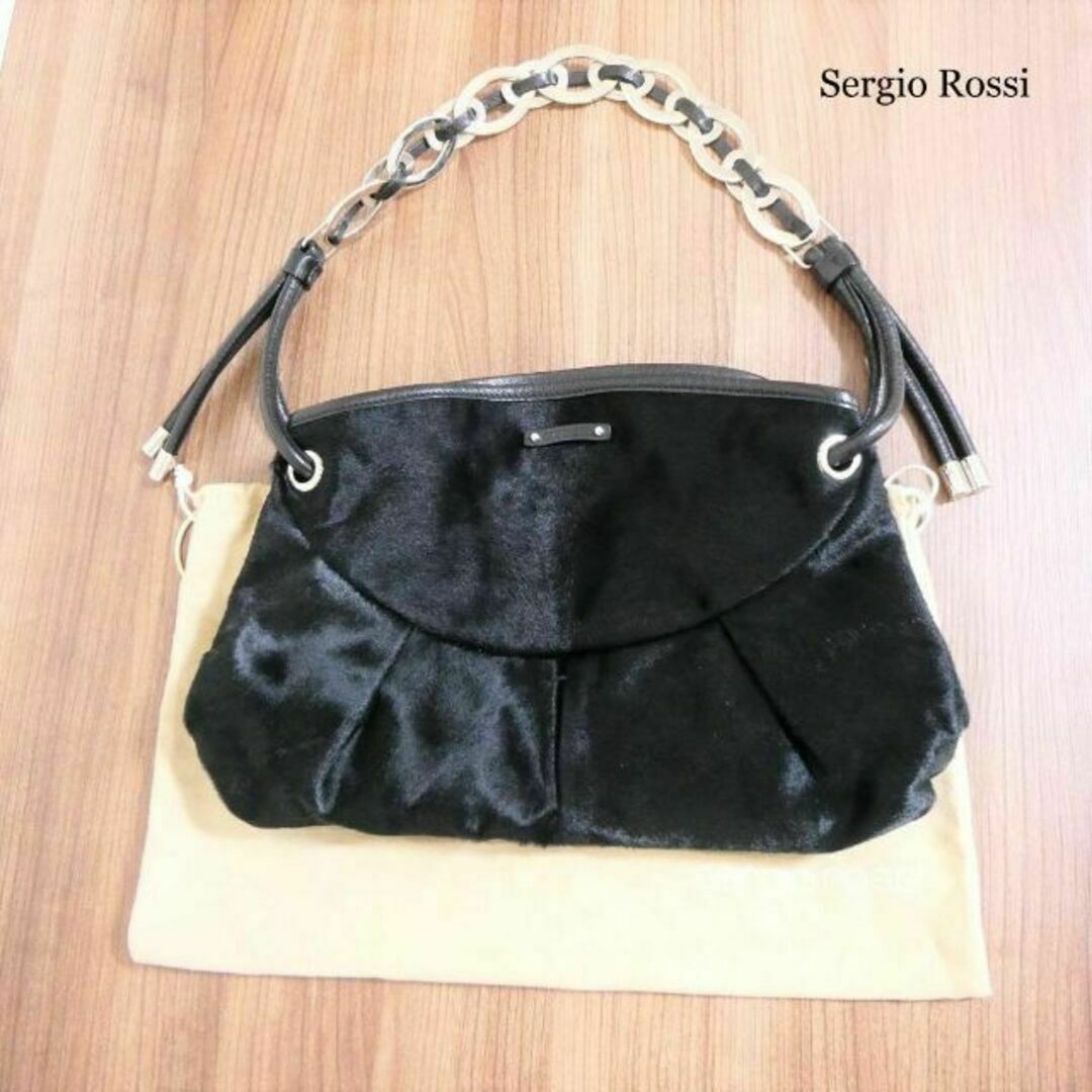 Sergio Rossi(セルジオロッシ)の美品 セルジオロッシ ハラコ チェーン セミショルダー ハンドバッグ レディースのバッグ(ハンドバッグ)の商品写真