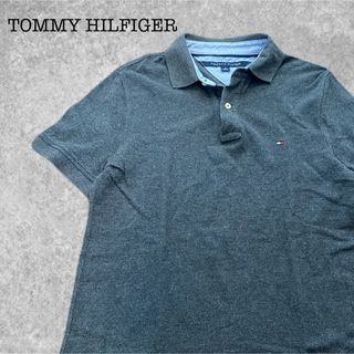 トミーヒルフィガー(TOMMY HILFIGER)のA-255★トミーヒルフィガー ★チャコールグレー ロゴ刺繍 鹿の子 ポロシャツ(ポロシャツ)