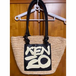 ケンゾー(KENZO)のKENZOケンゾーカゴバッグラフィネレザー新品未使用タグ付き保存袋ロゴ黒ブラック(かごバッグ/ストローバッグ)