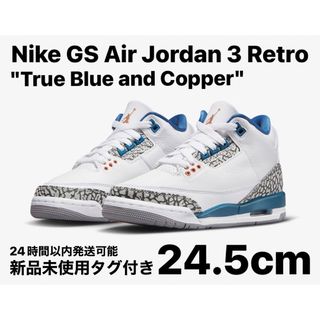 ナイキ(NIKE)のナイキ GS エアジョーダン3 レトロ トゥルーブルー アンド コッパー24.5(スニーカー)