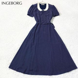 ピンクハウス(PINK HOUSE)のINGEBORG Aライン 水玉 ワンピース リボン PINK HOUSE(ロングワンピース/マキシワンピース)