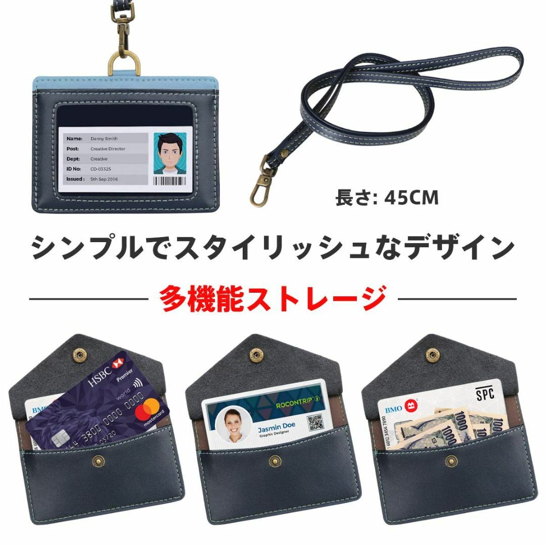 色:ブルーROCONTRIP ID カードホルダー ネームホルダー 本革 横 メンズのバッグ(その他)の商品写真