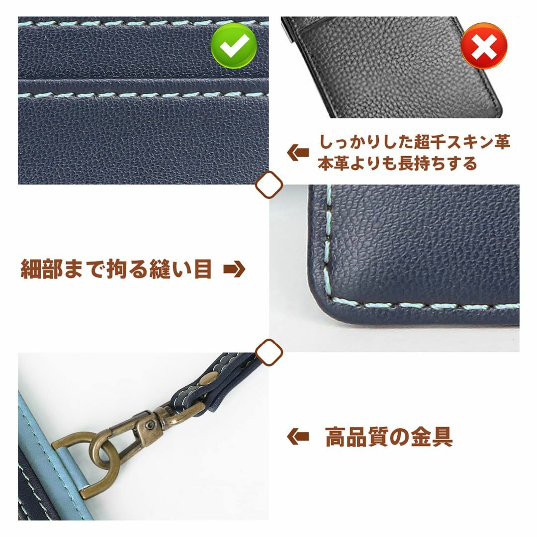 色:ブルーROCONTRIP ID カードホルダー ネームホルダー 本革 横 メンズのバッグ(その他)の商品写真