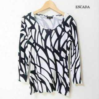 ESCADA - 美品 エスカーダ 総柄 ラウンドネック 七分袖 ニット カットソー Tシャツ