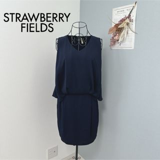 ストロベリーフィールズ(STRAWBERRY-FIELDS)のストロベリーフィールズ　ノースリーブ　膝丈　ワンピース　ネイビー(ひざ丈ワンピース)