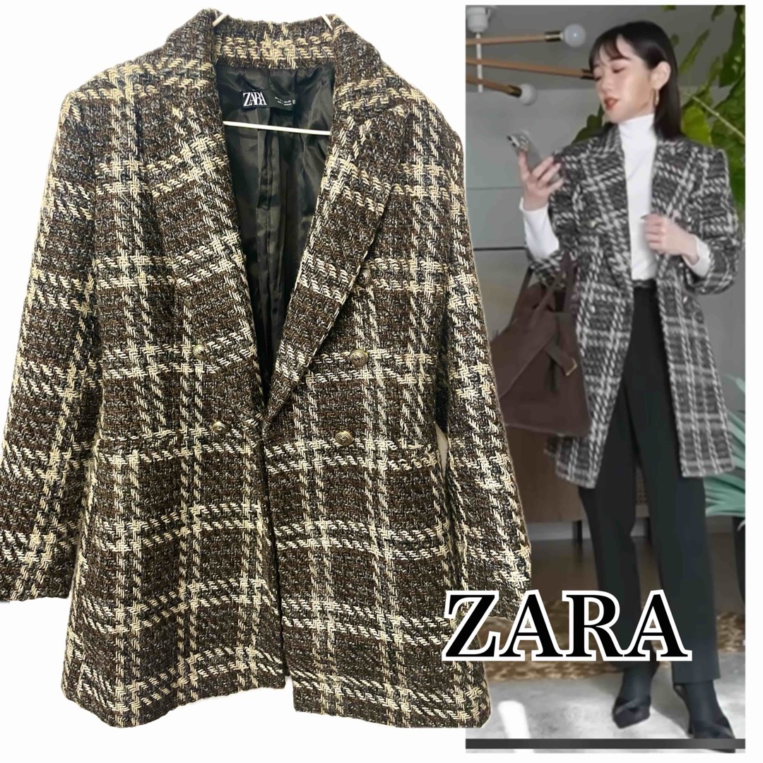 ZARA(ザラ)のZARA 2022 ツイードジャケット ツイード ブレザー チェック柄 メンズのジャケット/アウター(テーラードジャケット)の商品写真