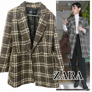 ザラ(ZARA)のZARA 2022 ツイードジャケット ツイード ブレザー チェック柄(テーラードジャケット)