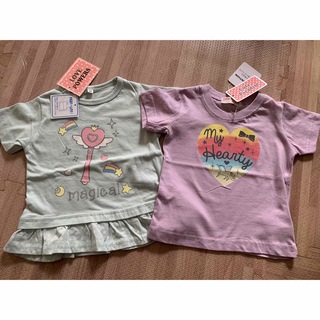 新品未使用　80 女の子向けTシャツ　2枚セット　綿100% 保育園　パステル(Ｔシャツ)