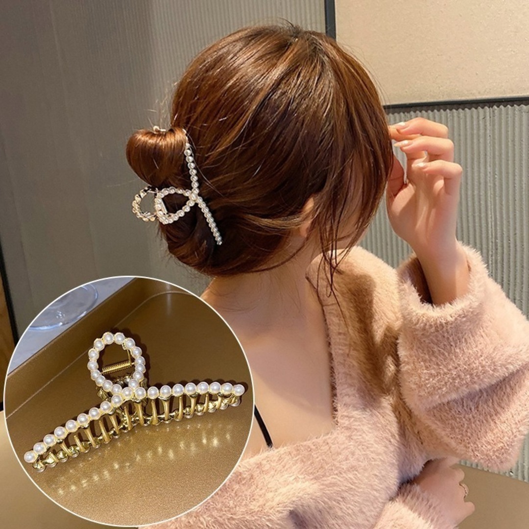 【未使用品】 大きい ヘアクリップ パール キラキラ クリップ まとめ髪  韓国 レディースのヘアアクセサリー(バレッタ/ヘアクリップ)の商品写真