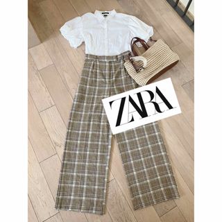 ZARA - 美品　ZARA ザラ　ツイード　ベージュ　ピンク　グリーン　ワイド　パンツ