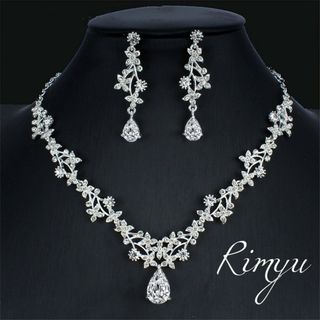 新品꙳✧˖ジルコニア2点セット ウェディングアクセサリー イヤリングネックレス1(ネックレス)