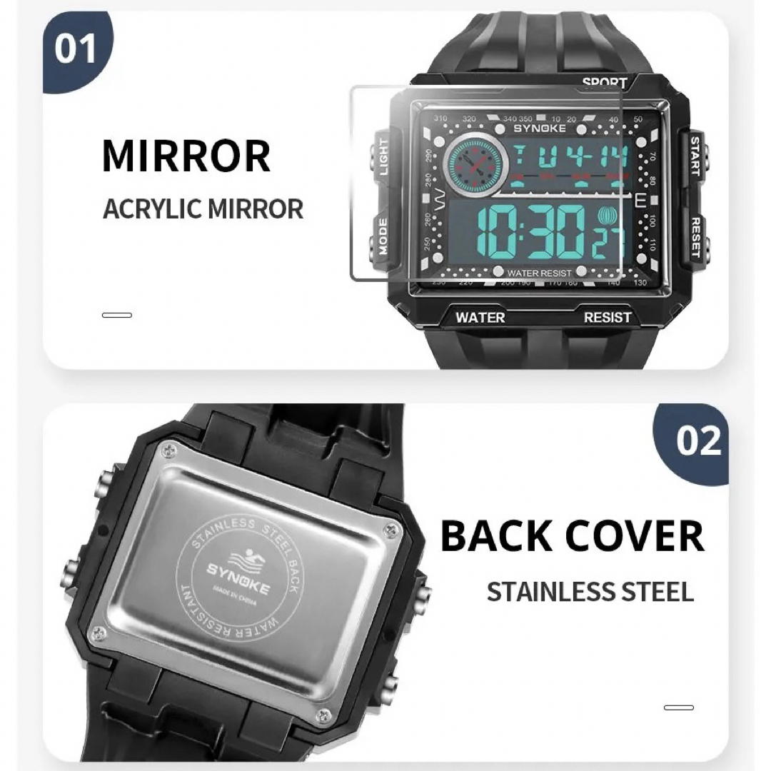 新品 SYNOKE ビッグフェイスデジタル メンズ腕時計 ブラック 9826 メンズの時計(腕時計(デジタル))の商品写真