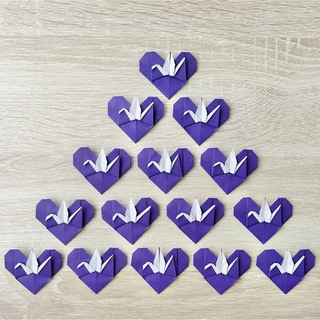 折り紙　ハート鶴　15個　紫(各種パーツ)