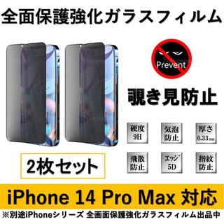 iPhone 14ProMax覗き見防止全面保護強化ガラスフィルム2枚セット(保護フィルム)