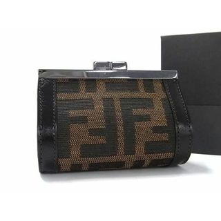 フェンディ(FENDI)の■新品同様■ FENDI フェンディ ズッカ柄 ナイロンキャンバス×レザー がま口 コインケース コインパース 小銭入れ ブラウン系 AW4357(財布)