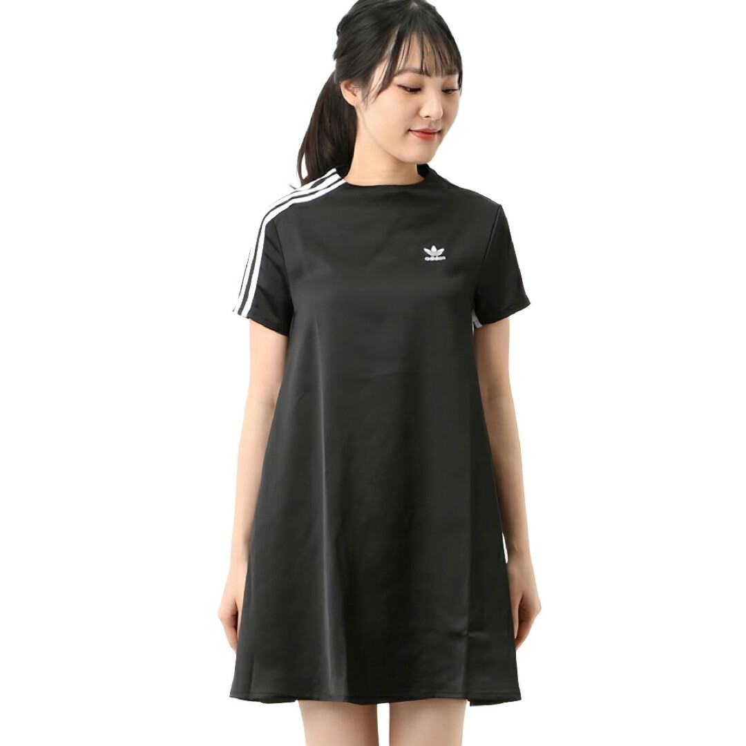 adidas(アディダス)の【新品】adidas★サテン Tシャツワンピース★ドレス★黒★L★レディース レディースのワンピース(ミニワンピース)の商品写真