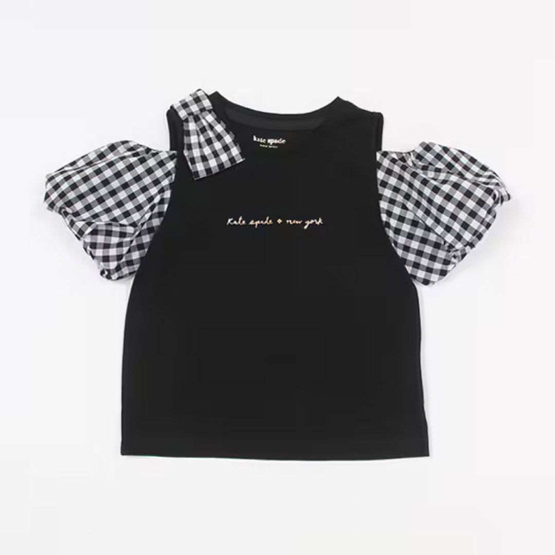 kate spade new york(ケイトスペードニューヨーク)のケイトスペース新品新作タグ付きトドラー ギンガムスリーブTシャツ100 キッズ/ベビー/マタニティのキッズ服女の子用(90cm~)(Tシャツ/カットソー)の商品写真