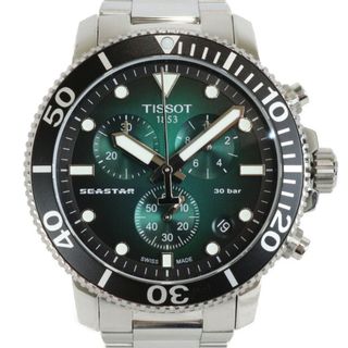 ティソ(TISSOT)の【ギャラ有】TISSOT　ティソ　シーマスター1000　クオーツ　クロノグラフ　T120.417.11.091.01　デイト　SS　グリーン　ブラック　グラデーション　メンズ　腕時計 ウォッチ　プレゼント包装　ギフト【中古】松前R56号店(腕時計(アナログ))