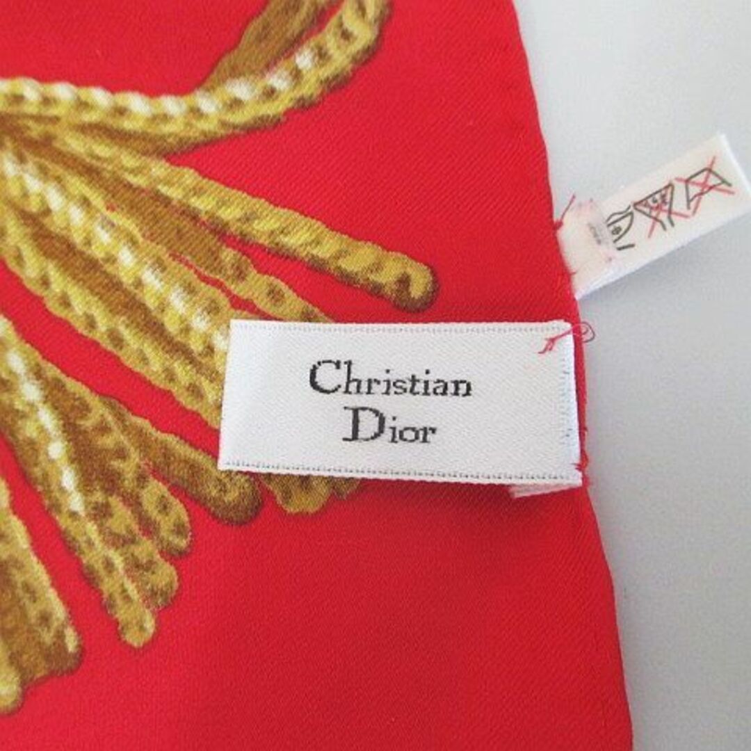 Christian Dior(クリスチャンディオール)のChristian Dior 大判スカーフ 赤系 レッド 絹 シルク ロゴ レディースのファッション小物(バンダナ/スカーフ)の商品写真